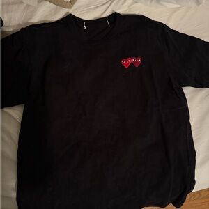 Comme des Garcons Black Tee with Red Hearts